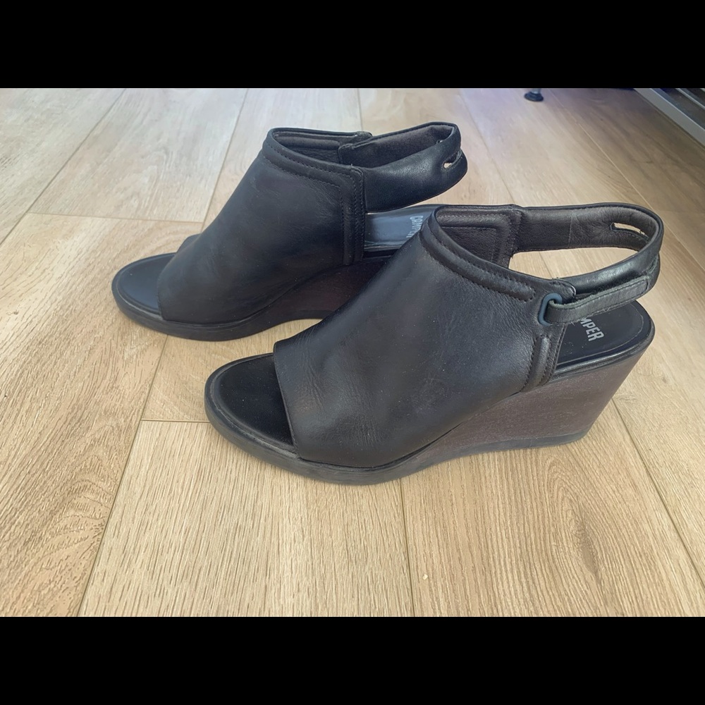 Camper open toe leather wedge
